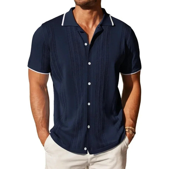 Other - ❤️Men's Blue Button  Down Shirt Vintage Short Sleeve Shirts Casual Beach Tops